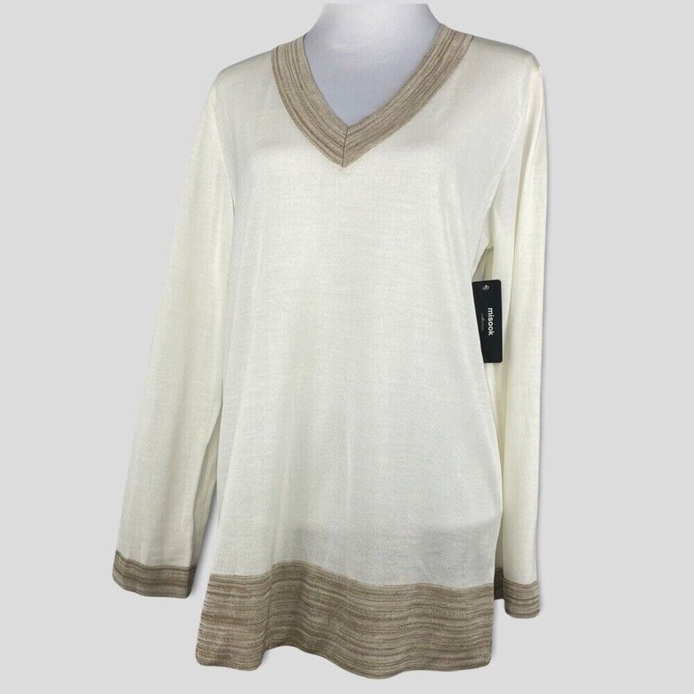 Misook Women's NWT Coastal Oversized V-Neckline Long‎ Sleeve Knit Sweater XS/C41